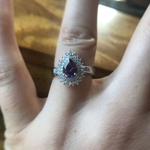 Natural Amethyst Sterling Silver Double Halo Ring Size 6 - Picture 1 of 8